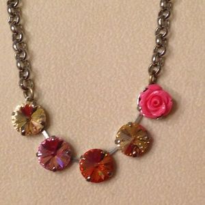 Swarovski crystal champagne, pink, orange necklace
